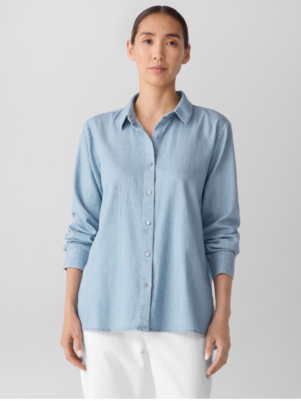 Eileen Fisher Airy organic cotton twill classic collar shirt